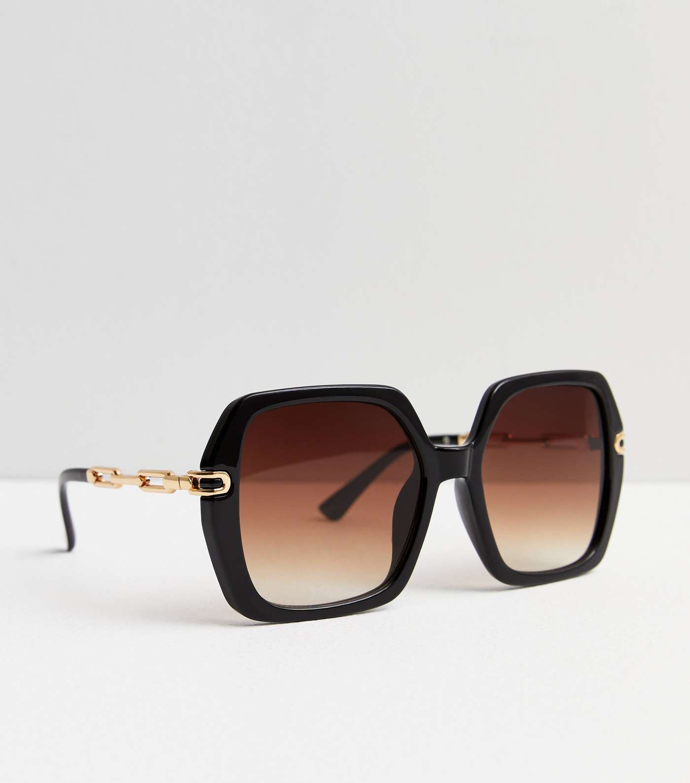 Black Chain Square Frame Oversized Sunglasses Image 2
