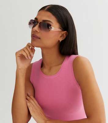 Pink Diamanté Star Rimless Sunglasses