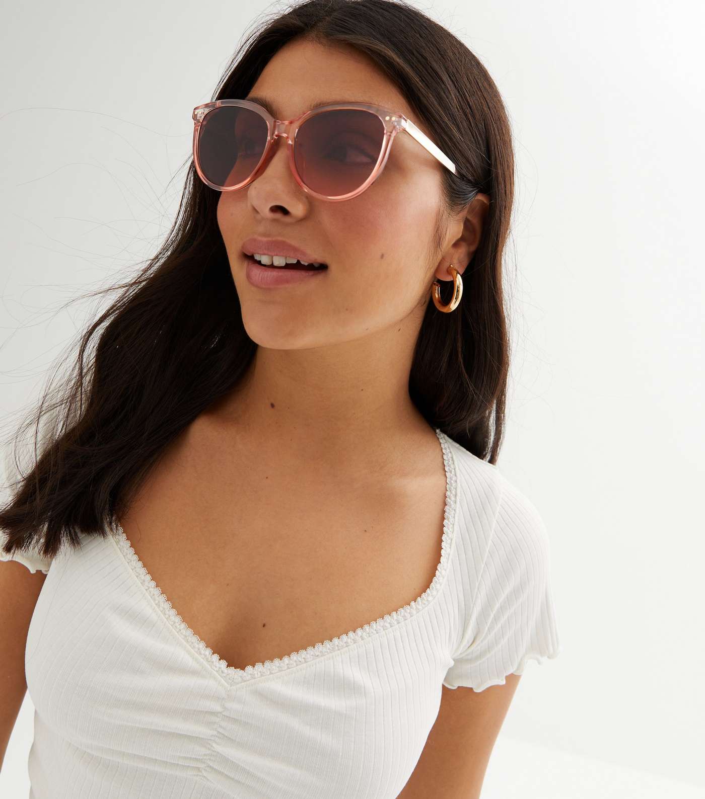 Pink Clear Round Frame Sunglasses