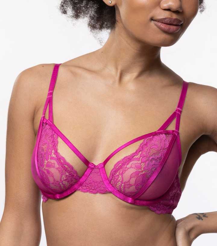 Dorina Desiree lace non padded bra with strap detailing in fuchsia pink
