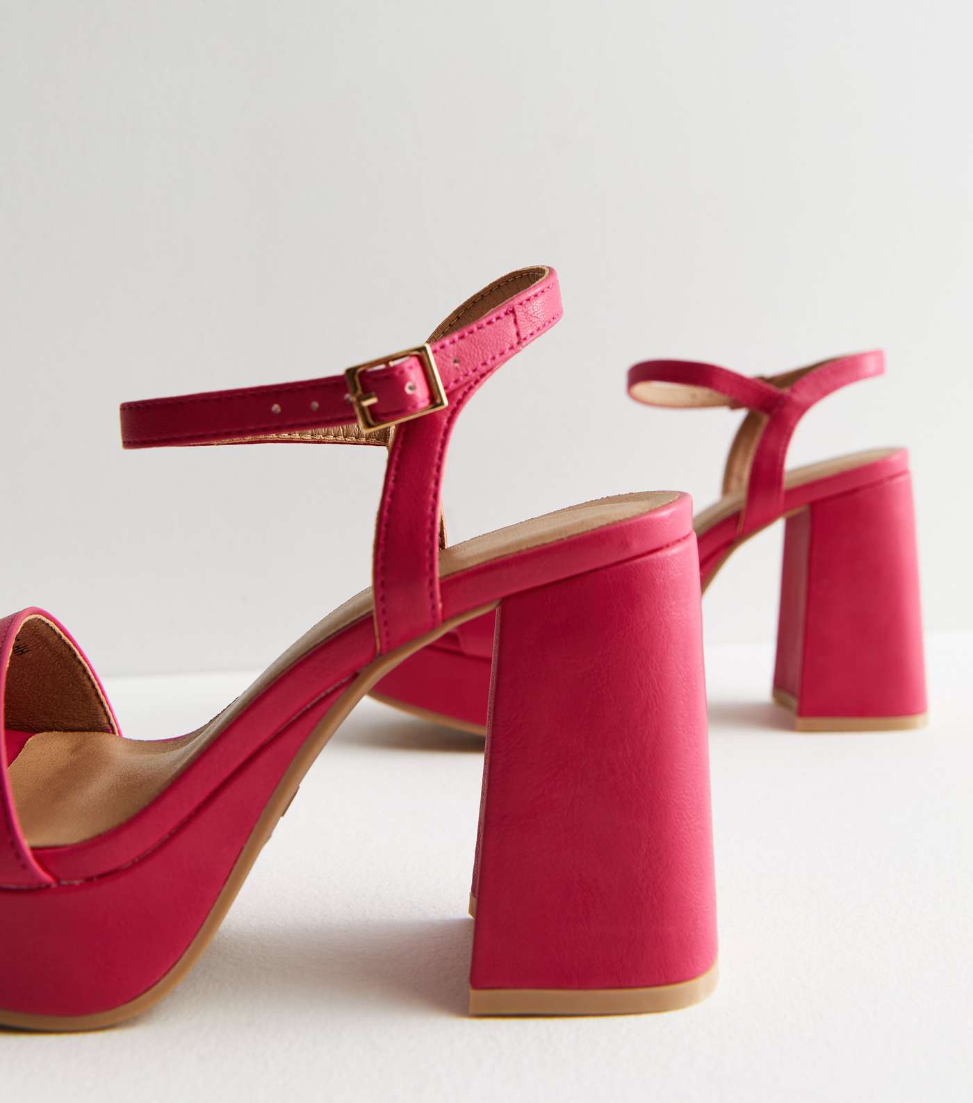 Wide Fit Bright Pink Leather-Look 2 Part Platform Block Heel Sandals Image 4
