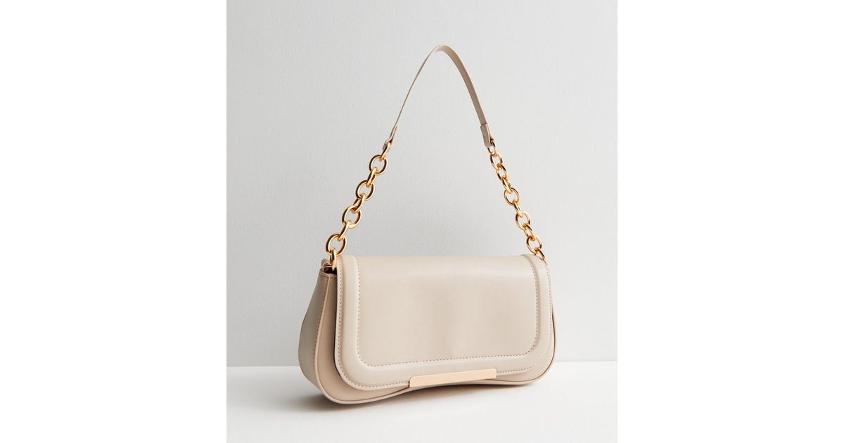 Cream Leather-Look Chain Shoulder Bag | New Look