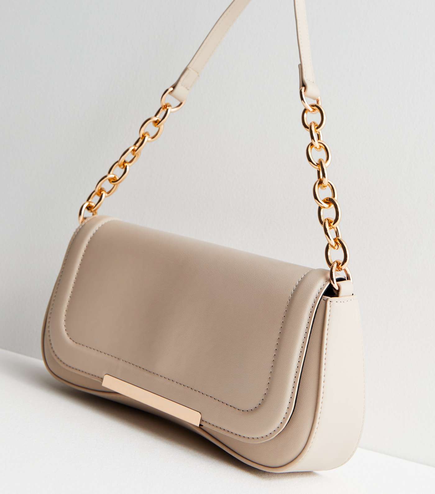 Cream Leather-Look Chain Shoulder Bag Image 3