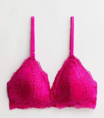 Bright Pink Floral Lace Bralette New Look