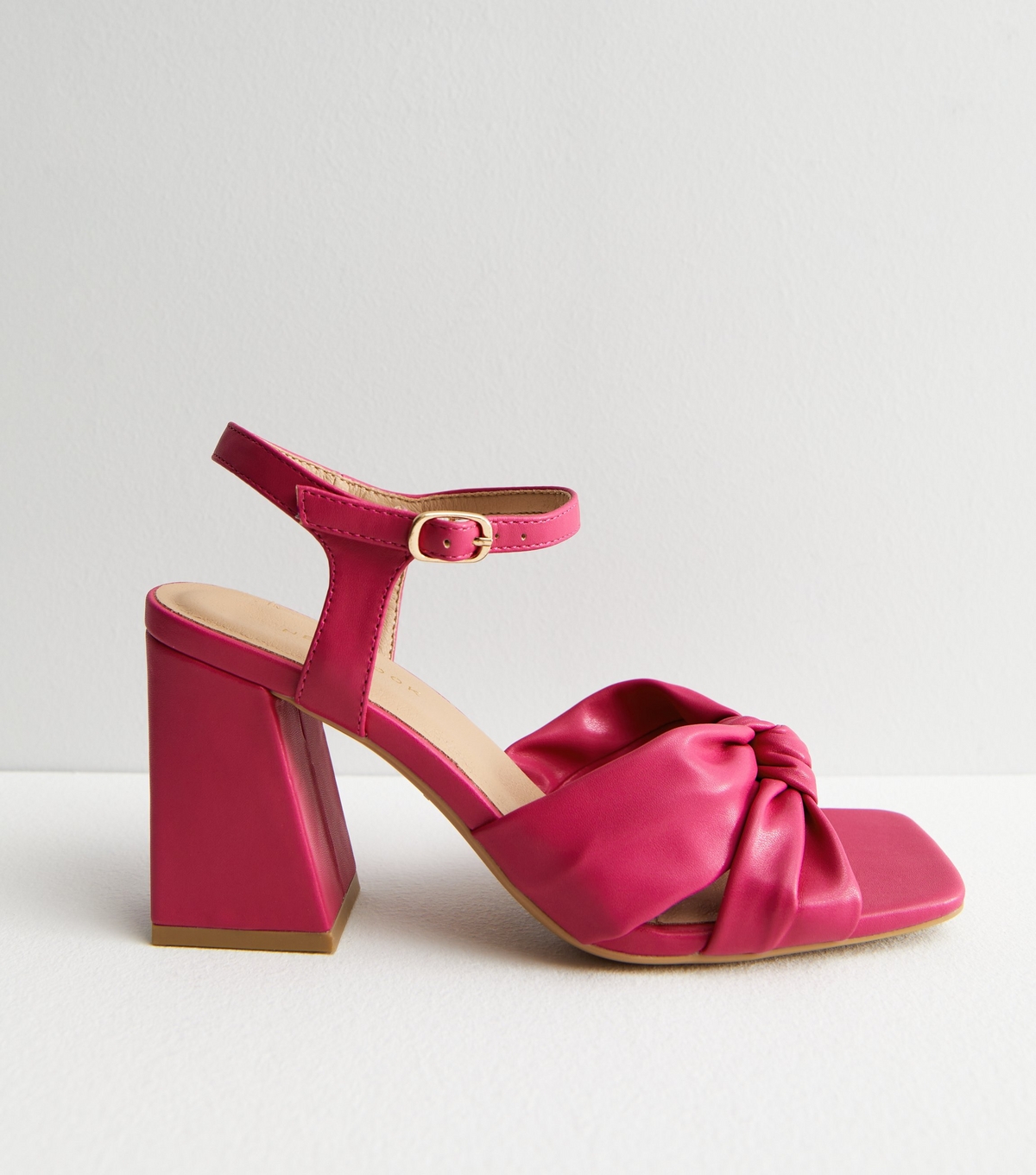 Women's Bright Pink Leather-Look 2 Part Knot Block Heel Sandals New Look