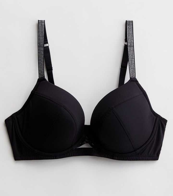 Black DD+ Diamanté Strap Plunge Bra