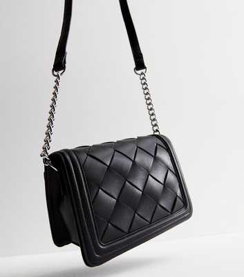 Black Leather-Look Woven Cross Body Bag