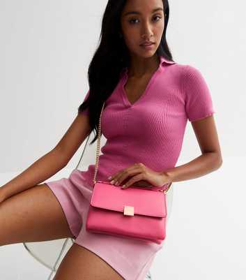 Bright Pink Leather-Look Top Handle Cross Body Bag