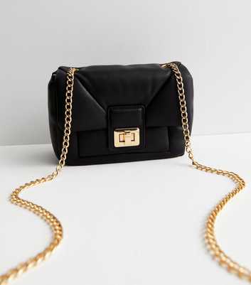 Black Leather-Look Quilted Puffer Cross Body Bag