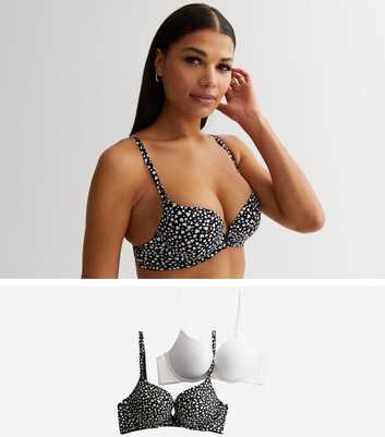 2 Pack Black and White Heart Print Push Up Bras
