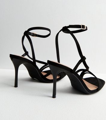 Wide Fit Black Suedette Strappy Stiletto Heel Sandals New Look