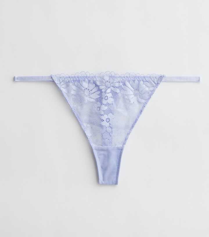 Fancy Mesh Printed Bikini Lacely Panty- Blue Flowery-M(37-38)