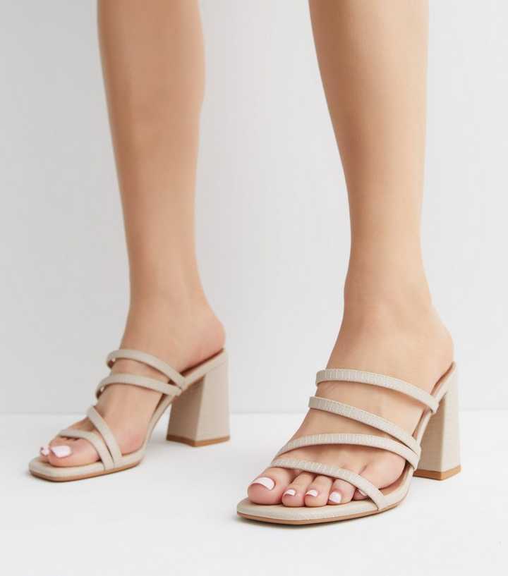 Off White Block Heel Mule Sandals