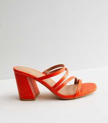 Orange Faux Snake Asymmetric Strap Block Heel Mule Sandals