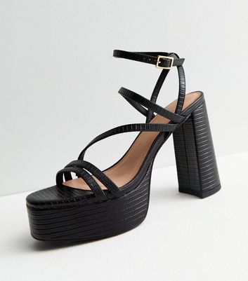 Black Suedette Strappy Block Heel Sandals | New Look