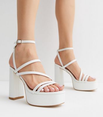 White Strappy Platform Block Heel Sandals New Look