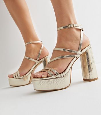 Gold strappy hotsell block heels