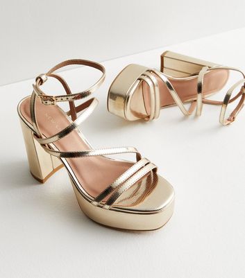 Gold high discount heel platform sandals