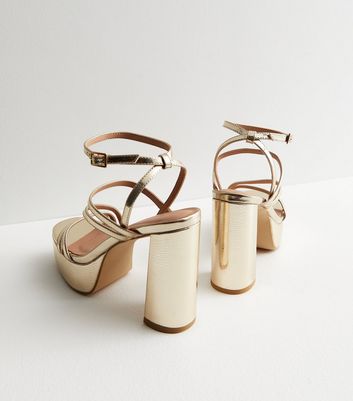 Gold platform 2025 sandals heels