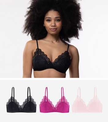 Dorina 3 Pack Black and Pink Scallop Lace Bralettes