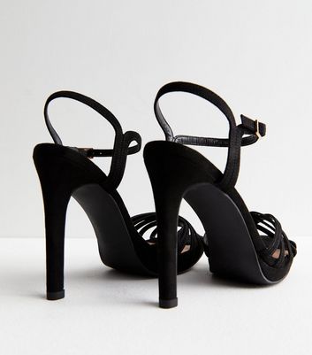 Black Suedette 2 Part Strappy Platform Stiletto Heel Sandals New Look