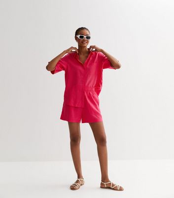 new look pink linen shirt