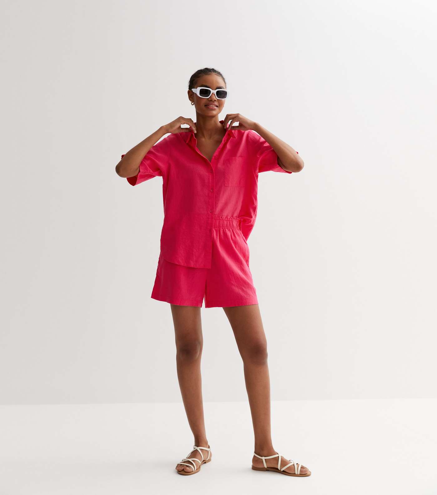 Pink Linen Blend Short Sleeve Shirt Image 3