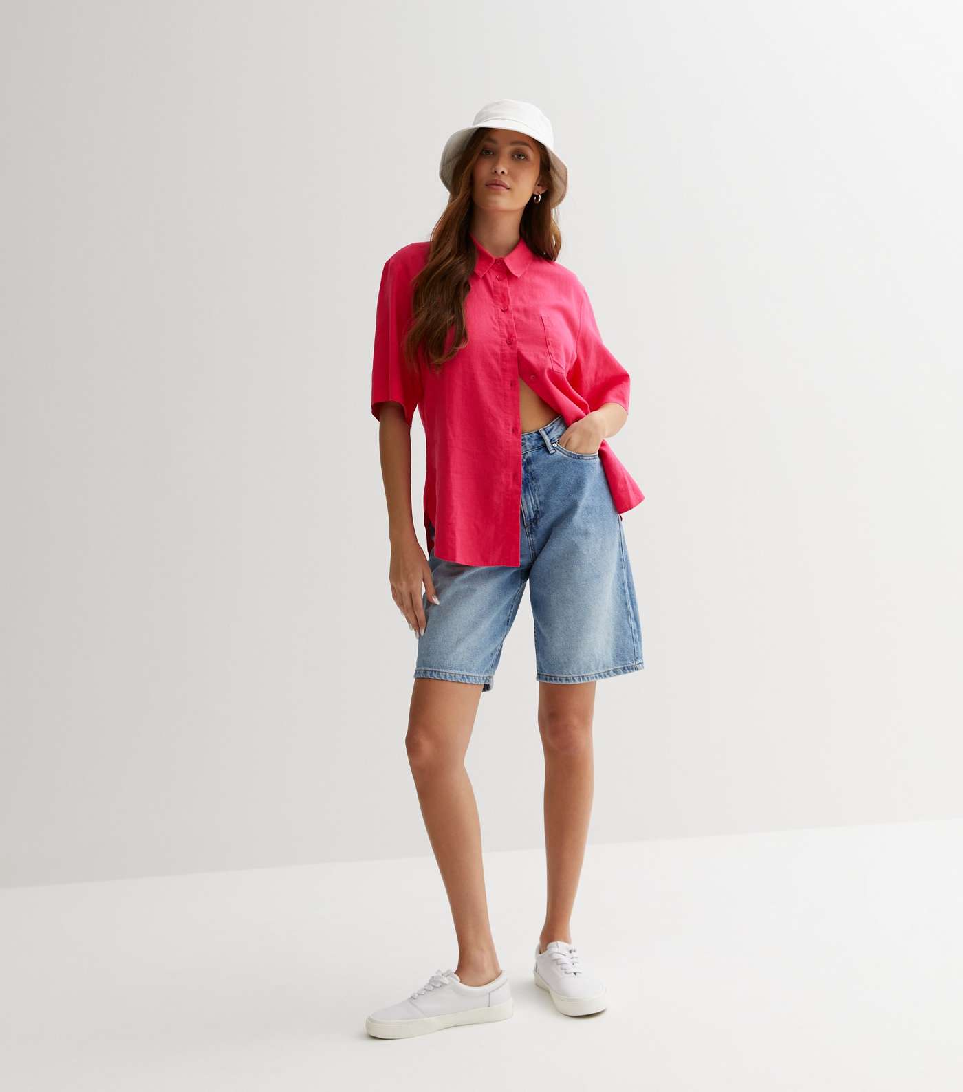 Pink Linen Blend Short Sleeve Shirt Image 5