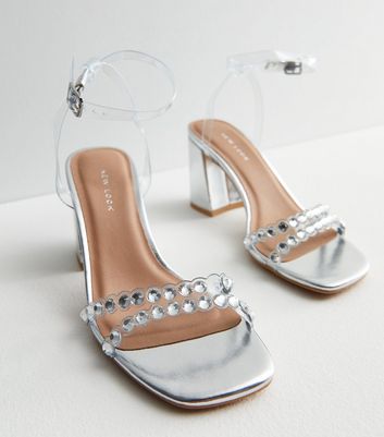 Silver block shop heels new look