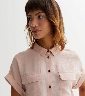 Pink Front Gathered Short Sleeve Top