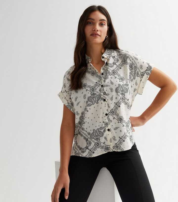 White Paisley Short Sleeve Shirt