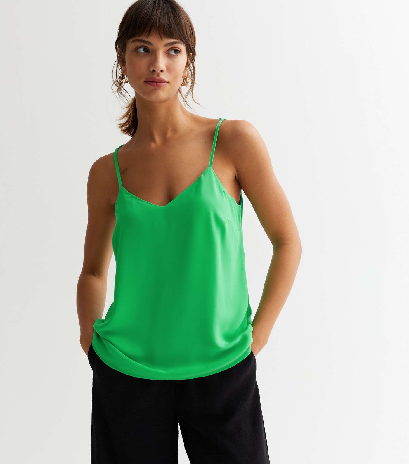 Green Cross Back Strappy Cami Top