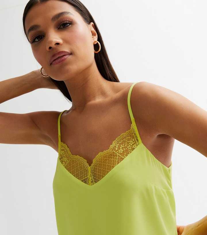 Sheer Lace Camisole Top - Light green - Ladies