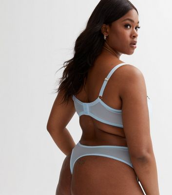 Curves Pale Blue Guipure High Waisted Thong New Look