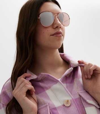 Girls Rose Gold Mirrored Pilot Sunglasses
