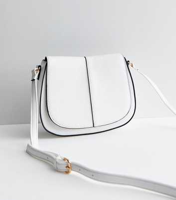 White Leather-Look Saddle Cross Body Bag