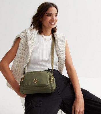 Khaki Logo Strap Cross Body Bag