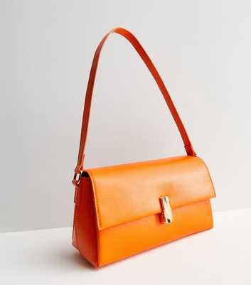 Bright Orange Leather-Look Twist Lock Shoulder Bag