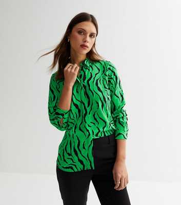 Green Zebra Print Long Sleeve Shirt