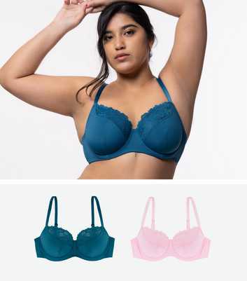 Dorina 2 Pack Teal and Pink Lace Trim Bras