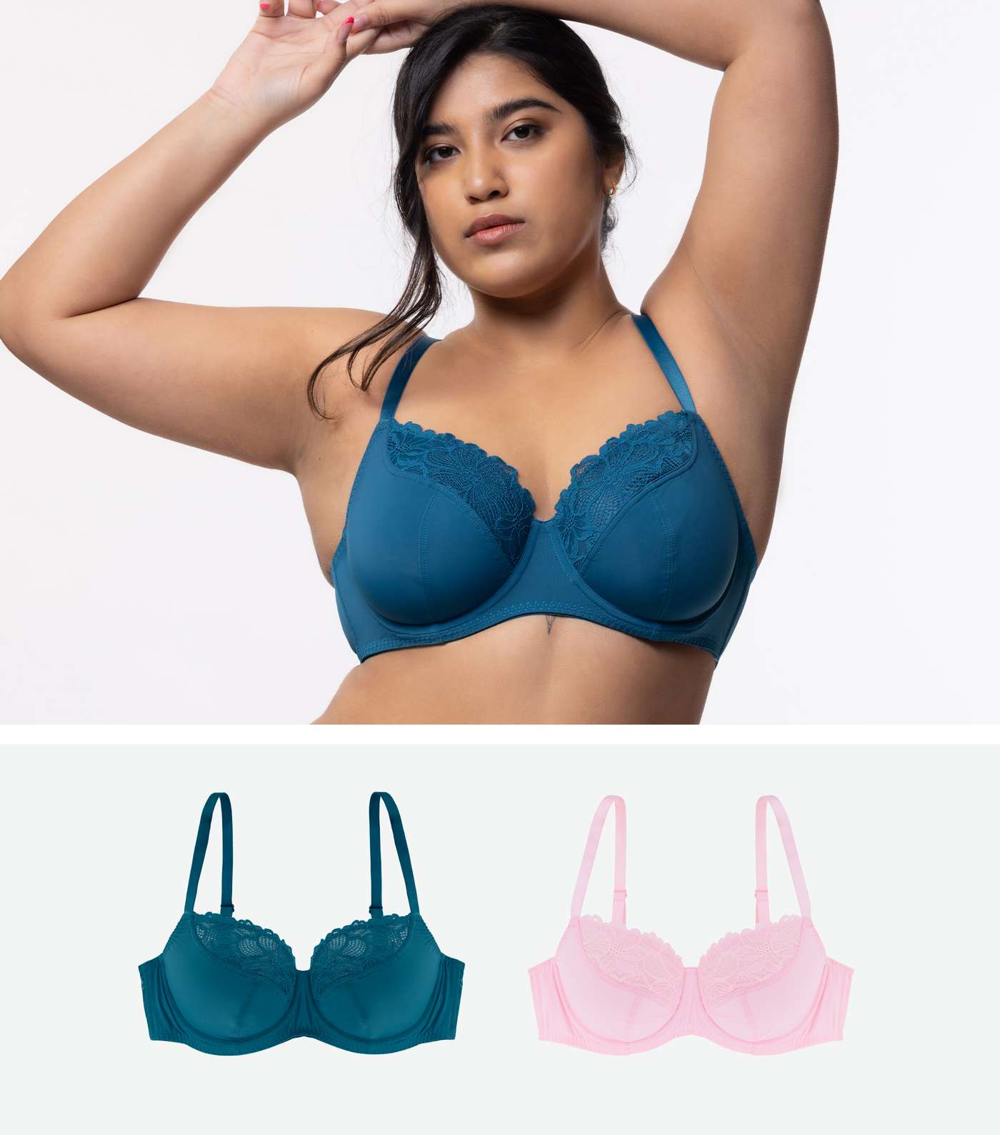 Dorina Curve 2 Pack Teal and Pink Lace Trim Bras