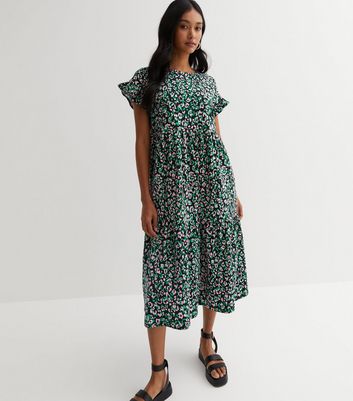 green leopard smock dress