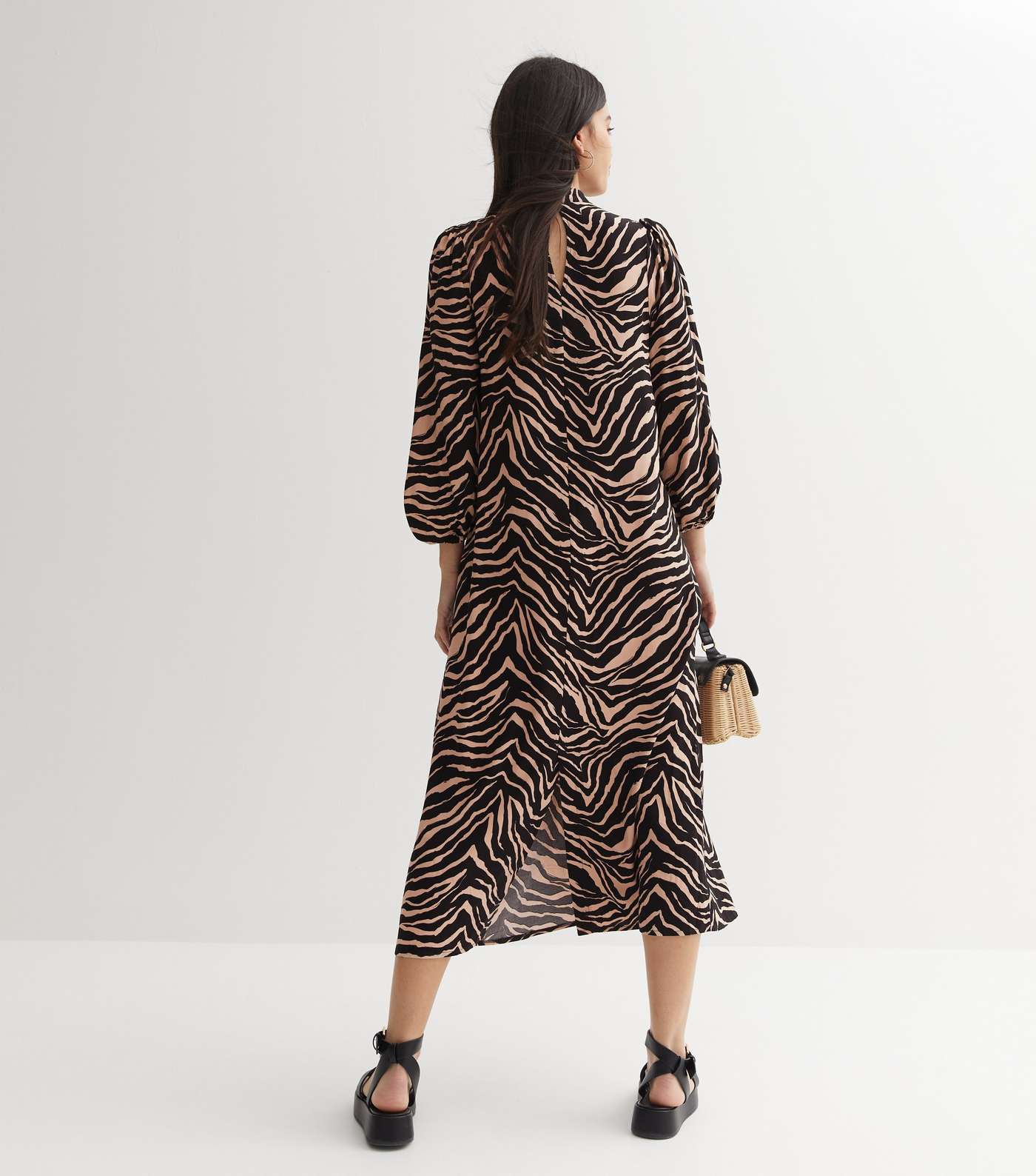 Brown Zebra Print High Neck Midi Dress Image 4