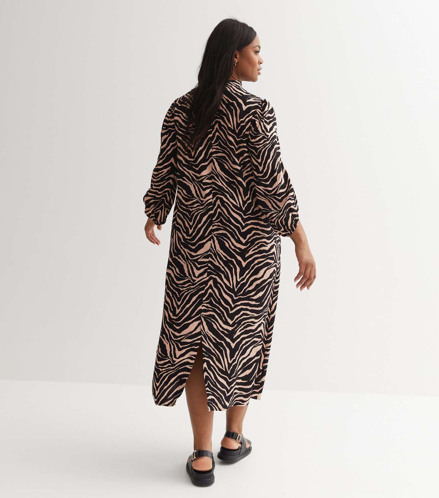 Brown Zebra Print High Neck Midi Dress Image 6