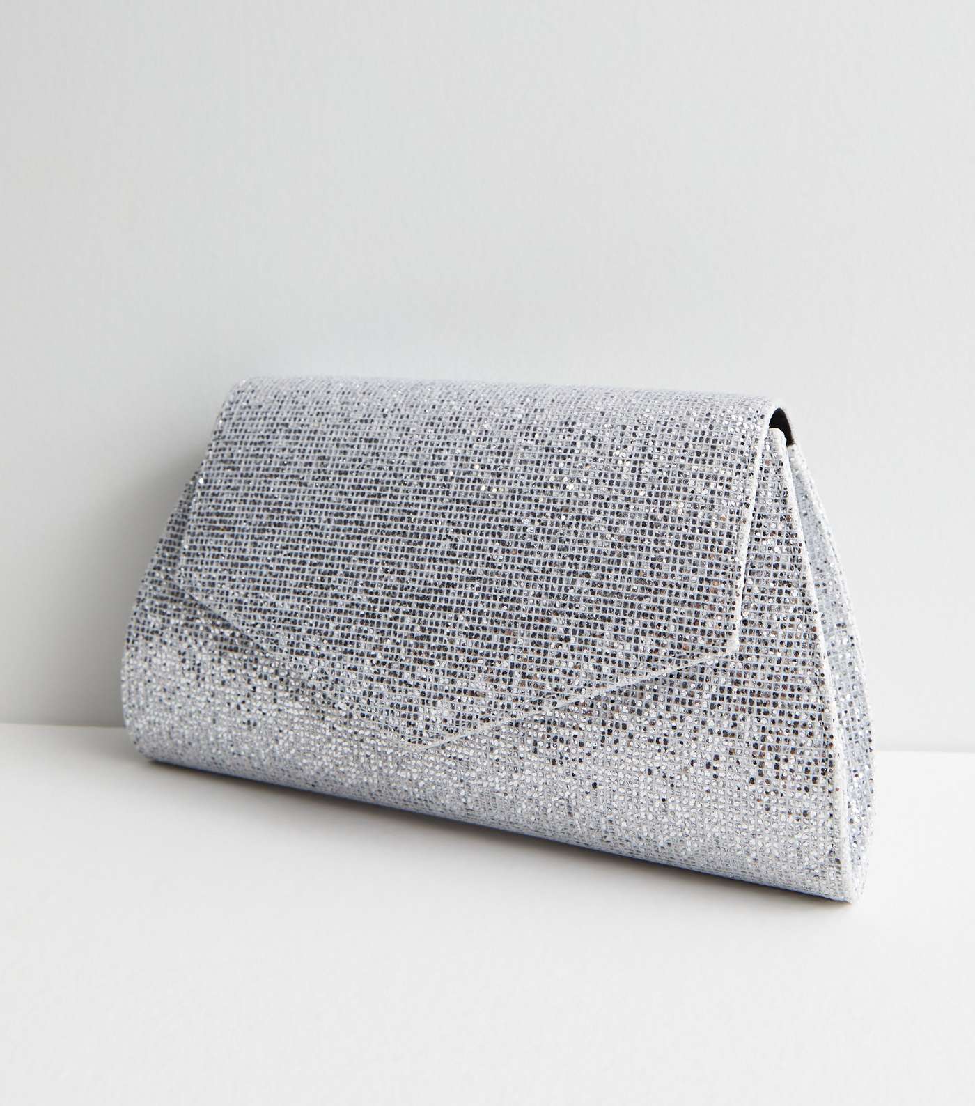 Silver Glitter Chain Strap Clutch Bag Image 3
