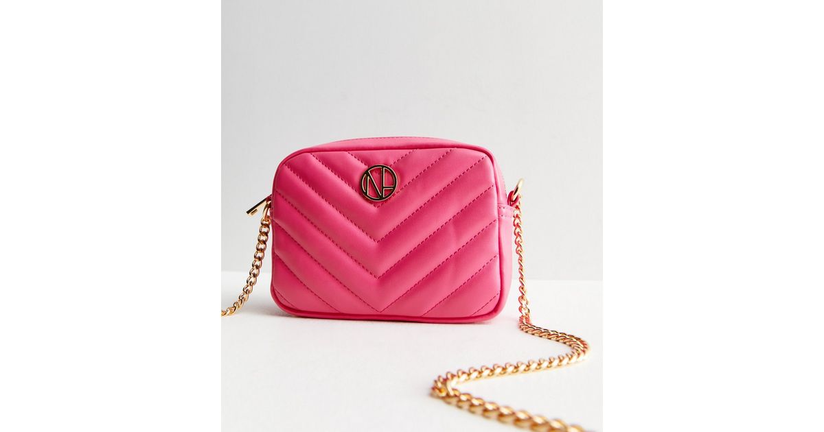 Pink LeatherLook Quilted Chain Cross Body Bag New Look