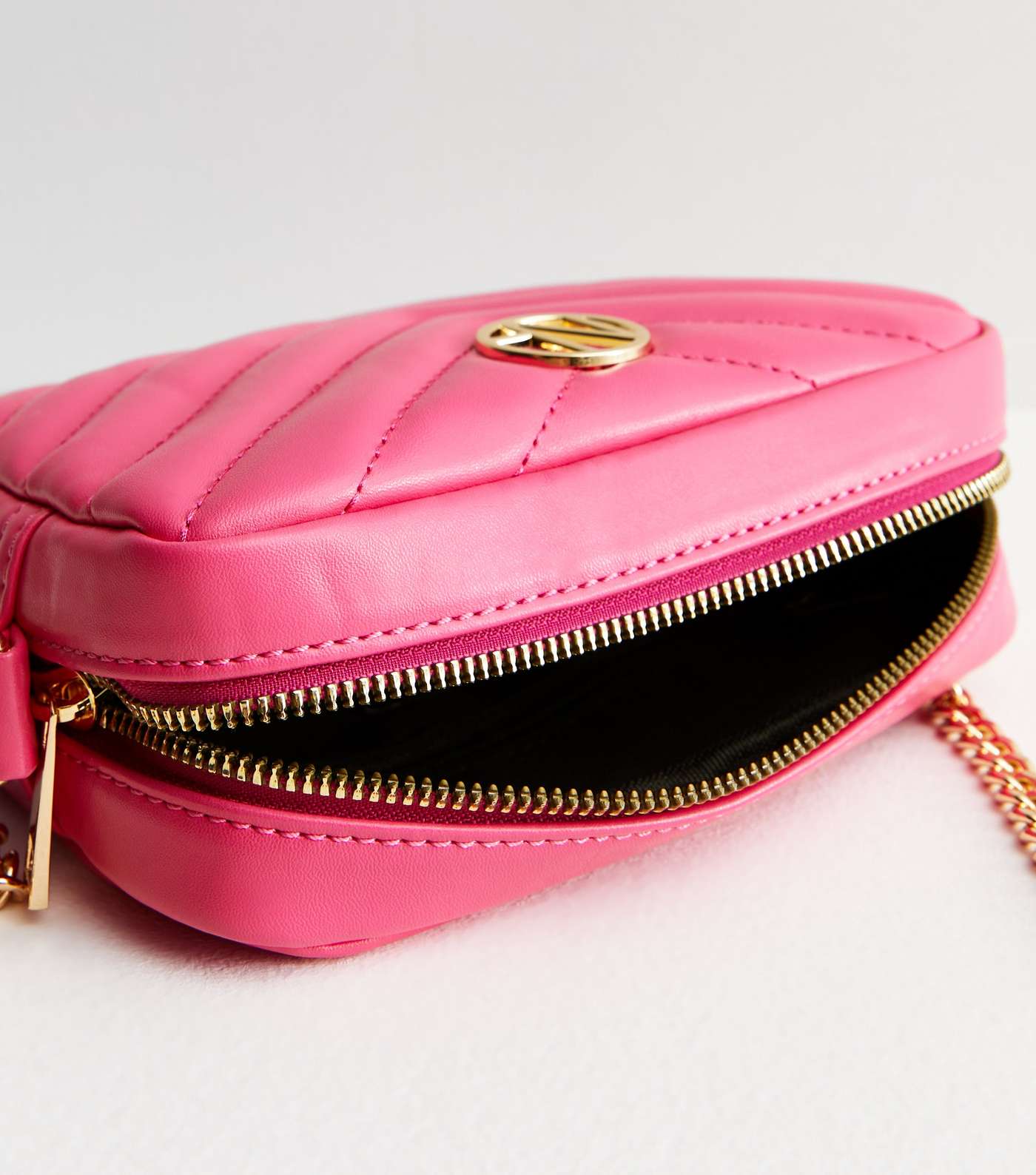 Pink Leather-Look Quilted Chain Cross Body Bag Image 4