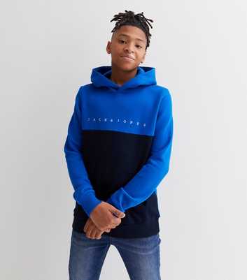 Jack & Jones Junior Bright Blue Colour Block Logo Hoodie