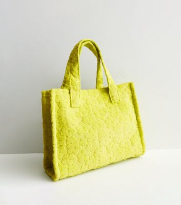 Light Green Floral Embossed Mini Towelling Tote Bag New Look