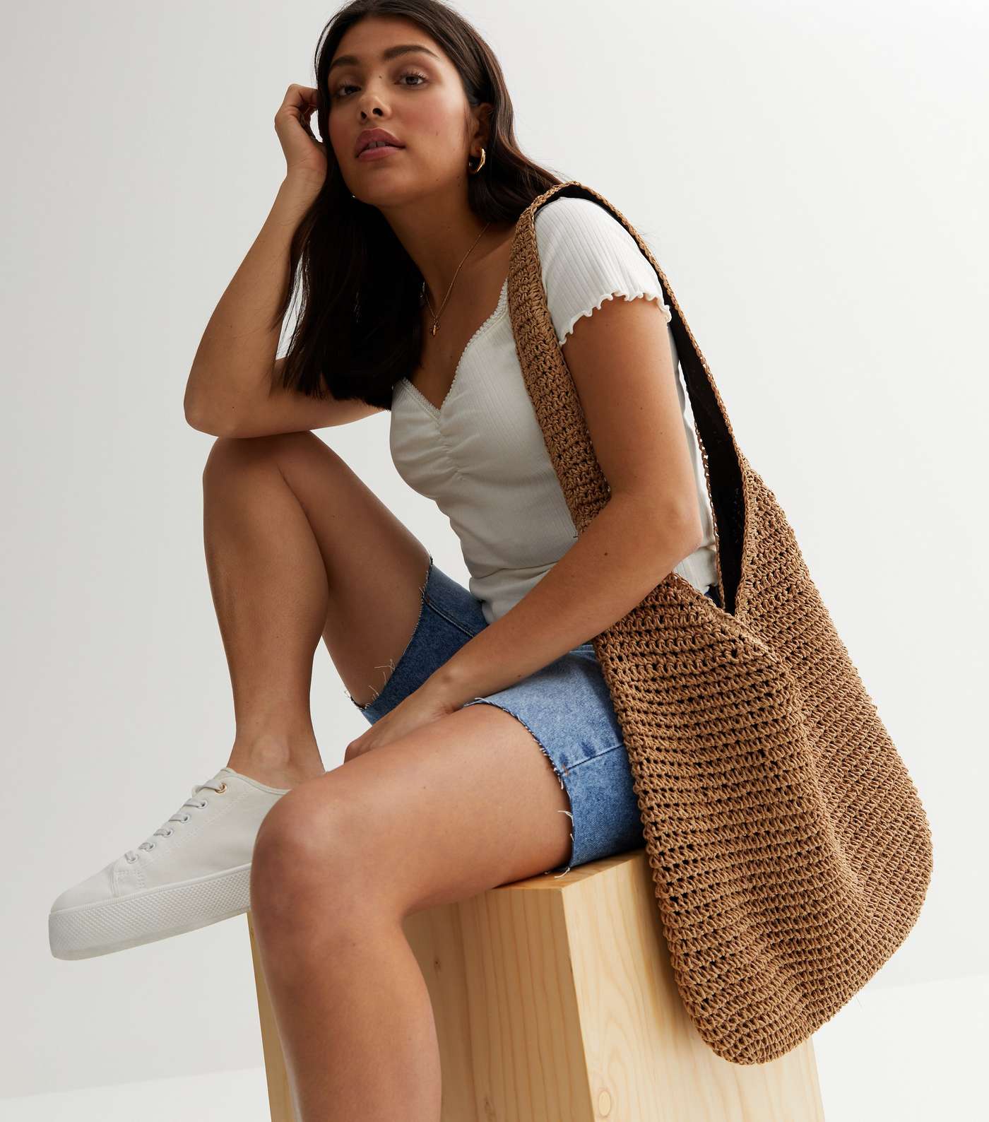 Stone Straw Effect Slouch Tote Bag Image 2